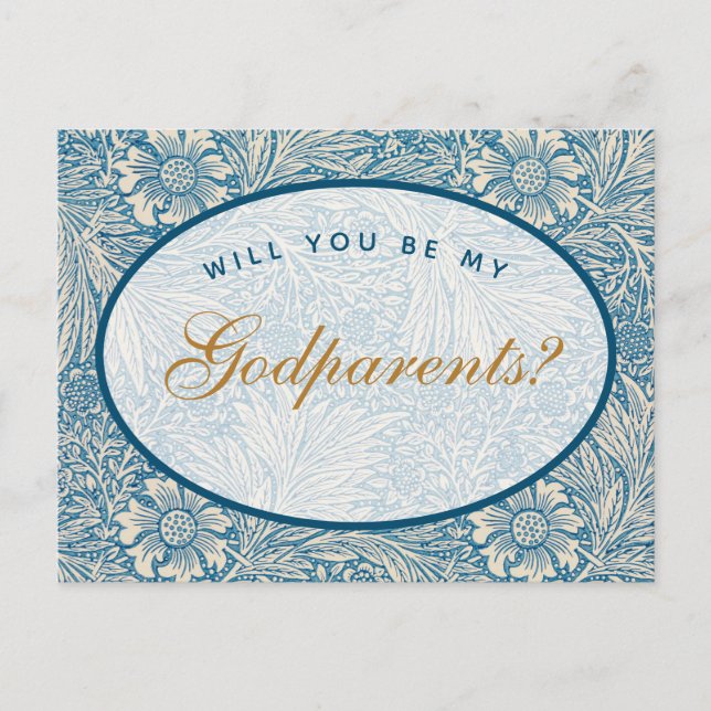Carte Postale Godparents Proposition Blue Floral Morris Motif (Devant)