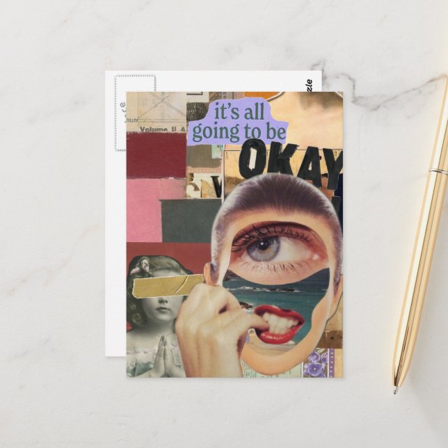 Carte Postale Going to Be Okay Surreal Mixed Media Collage (Devant/Arrière en situation)