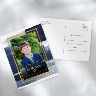 Carte Postale Gold Abstrait Blue Photo Bar Mitzvah Enregistrer l