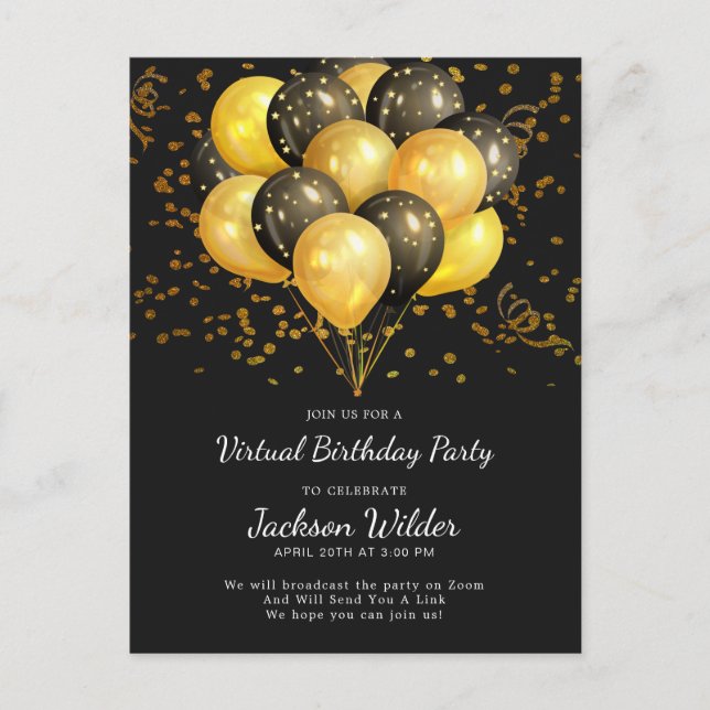 Carte Postale Gold And Black Birthday Party Invita (Devant)
