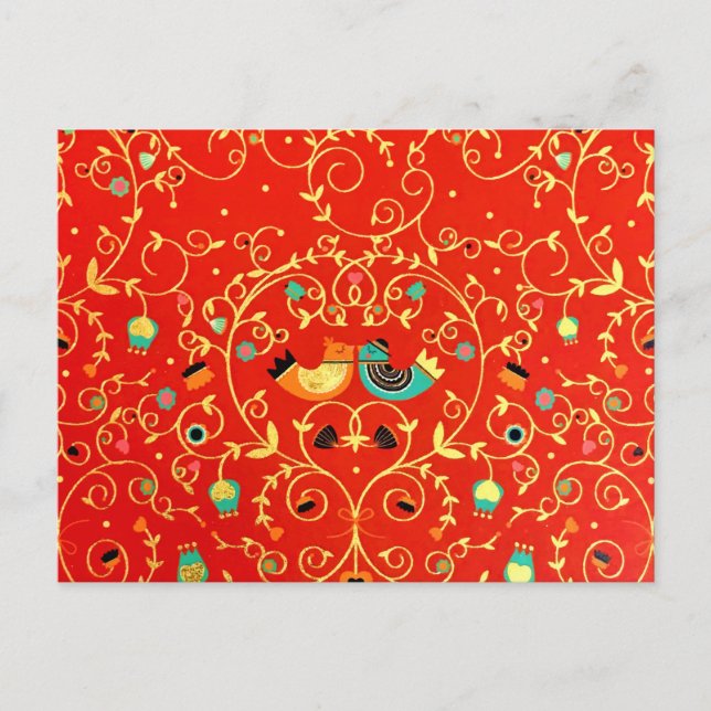 Carte Postale Gold Bird Couple Robin One I Love Winter Christmas (Devant)
