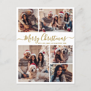 Carte Postale Gold Blanc moderne 5 photo Collage Noël