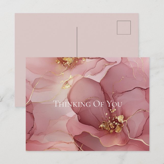 Carte Postale Gold Blush rose Floral Penser de vous (Devant / Derrière)