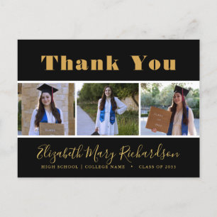 Carte Postale Gold Bold Script Modern 3 Photo Grad Merci