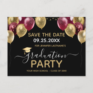 Carte Postale Gold Burgundy Graduation Party Enregistrer la date