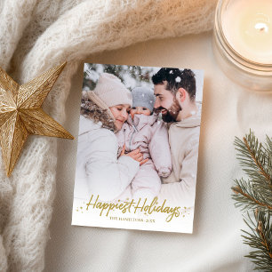 Carte Postale Gold Calligraphy Photo Joyeuses Fêtes Noël