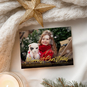 Carte Postale Gold Calligraphy Photo Merriest Christmas Holidays