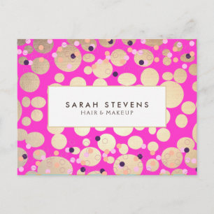 Carte Postale Gold Circles Confetti Salon de beauté Hot Pink
