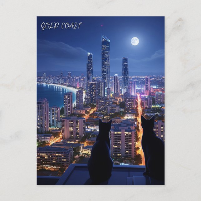 Carte Postale Gold Coast Australia chats à la nuit (Devant)