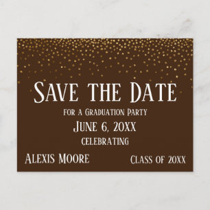 Carte Postale Gold Confetti Brown Graduation Party Enregistrer l