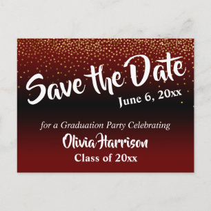 Carte Postale Gold Confetti Burgundy Graduation Enregistrer la d