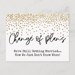 Carte Postale Gold Confetti Changement de plans Reporté Mariage