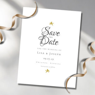 Carte Postale Gold Cupids Script élégant Enregistrer la date