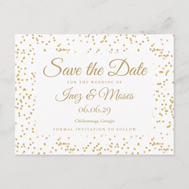 Carte Postale Gold Dust Confetti Enregistrer la date (Devant)