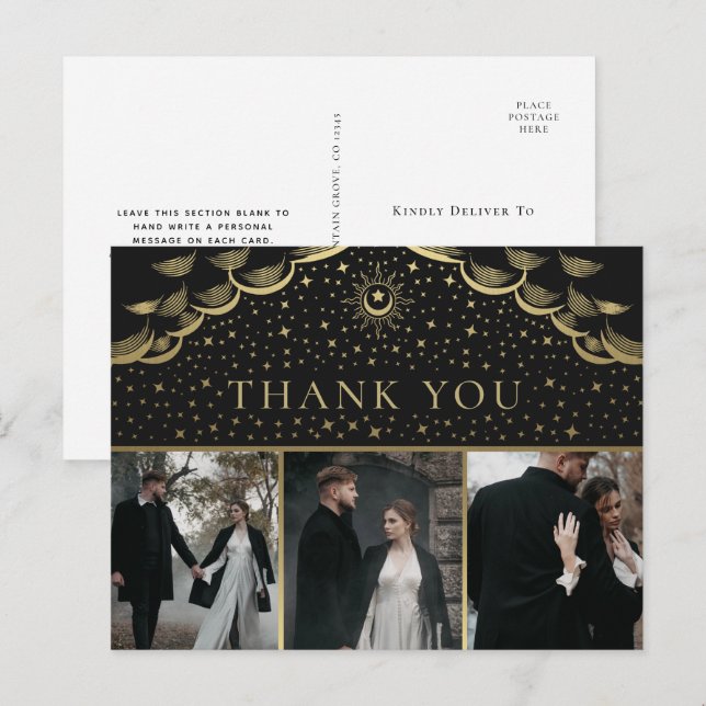 Carte Postale Gold Elegant Mariage de Tarot photo Merci (Devant / Derrière)