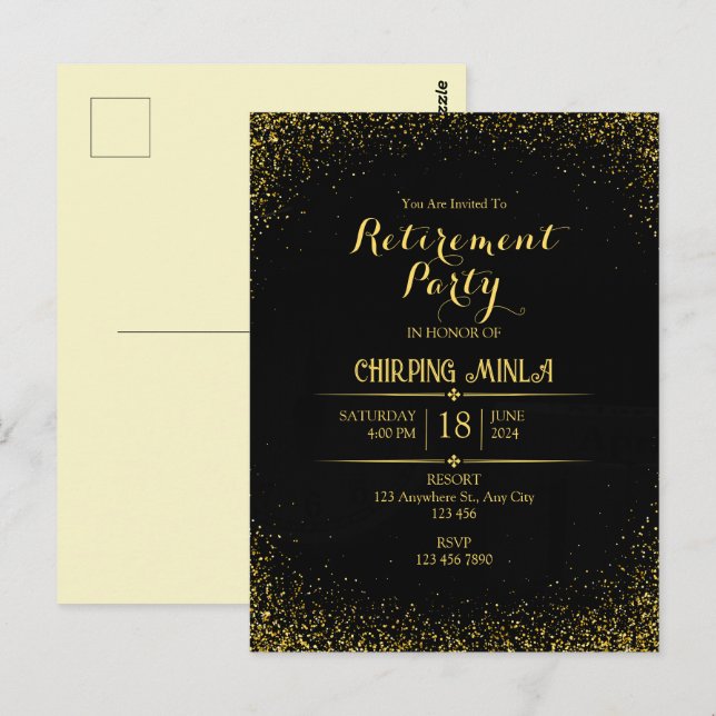 Carte postale Gold et Black Retirement Party (Devant / Derrière)