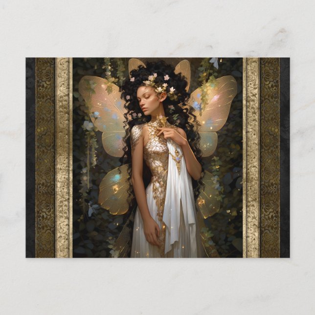 Carte Postale Gold Fairy Girl Imaginaire Art (Devant)