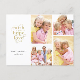 Carte Postale Gold Faith Hope Love 4 photos Noël de famille