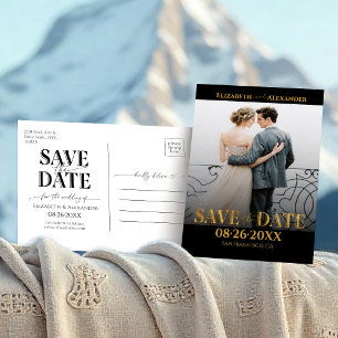 Carte Postale Gold Foil Calligraphie Photo Enregistrer la date