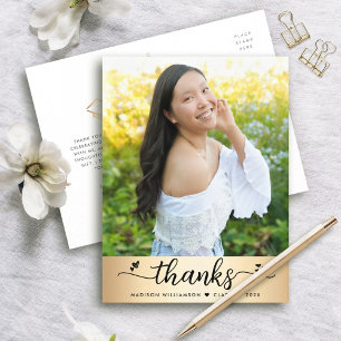 Carte Postale Gold Foil Graduation Script photo Coeurs Merci
