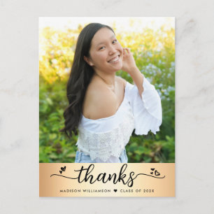 Carte Postale Gold Foil Graduation Script photo Coeurs Merci