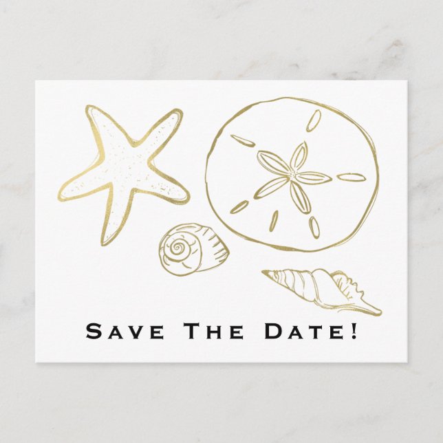 Carte Postale Gold Foil Look Sea Shells Chic Beach Enregistrer l (Devant)