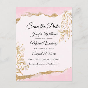 Carte Postale Gold Foil Rose Aquarelle Floral Enregistrer La Dat