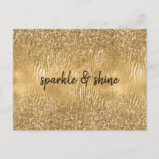 Carte Postale Gold Glam Glitz Zebra Print Faux Parties scintilla (Devant)