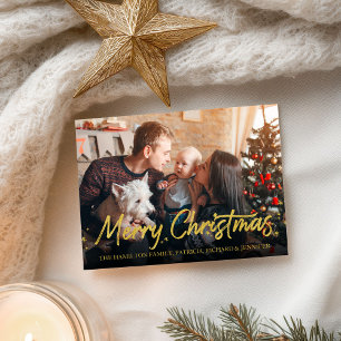 Carte Postale Gold Glitter Calligraphy Photo Merry Christmas