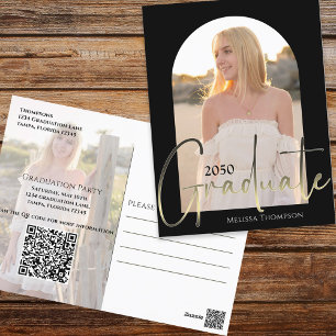 Carte Postale Gold Graduate Script Black Arch Two Photo QR Code