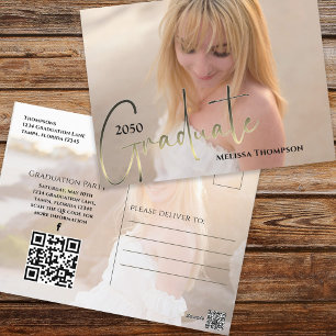 Carte Postale Gold Graduate Script Black Photo QR Code Site Web