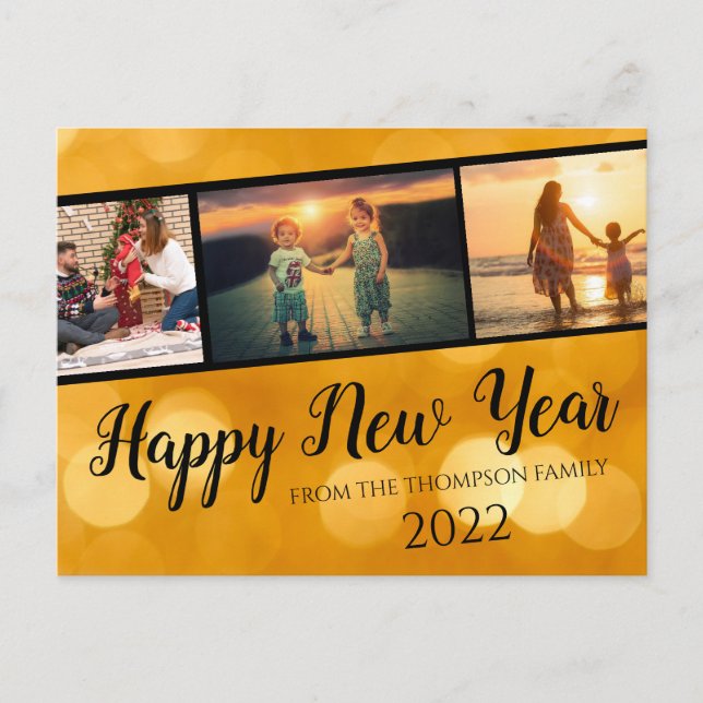 Carte Postale Gold Happy New Year Photo Collage (Devant)