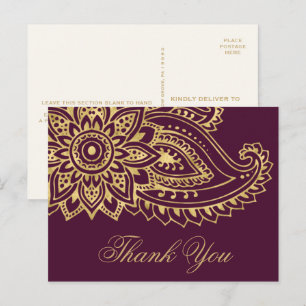 Carte Postale Gold Indian Paisley Merci Mariage