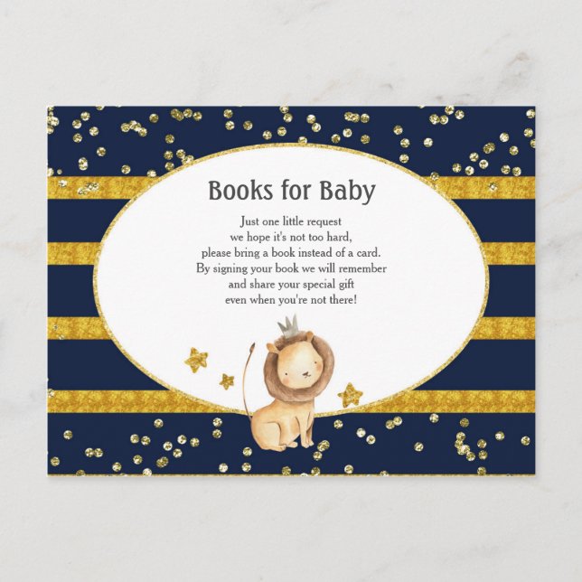 Carte Postale Gold Lion Navy Baby shower bleu Livres pour bébé (Devant)