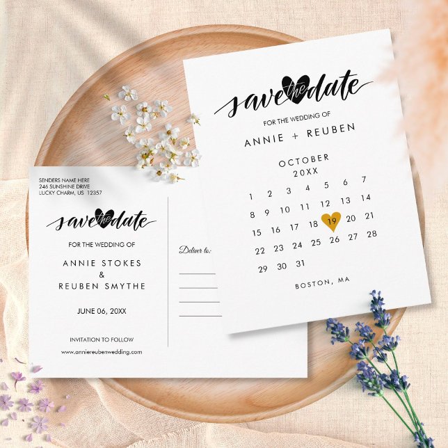 Carte Postale Gold Love Heart Calendar Enregistrer la date (Créateur téléchargé)