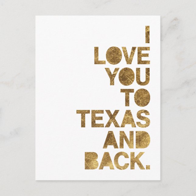 Carte Postale Gold Metallic Love You To Texas and Back Postcard (Devant)
