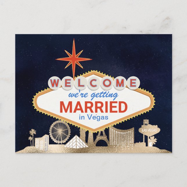 Carte Postale Gold Night Skyline Las Vegas Mariage Enregistrer l (Devant)