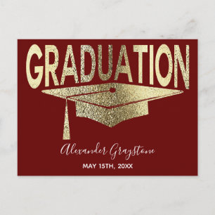 Carte Postale Gold Red Graduation Cap Enregistrer La Date