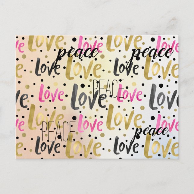Carte Postale Gold Rose Noir Confetti Aimer Paix (Devant)