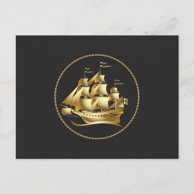 Carte Postale Gold Sailboat Nautical (Devant)