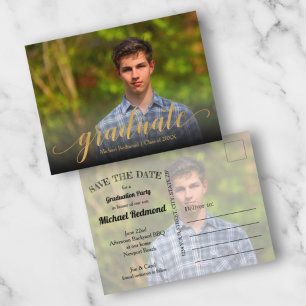 Carte Postale Gold Script Graduation ENREGISTRER LA DATE
