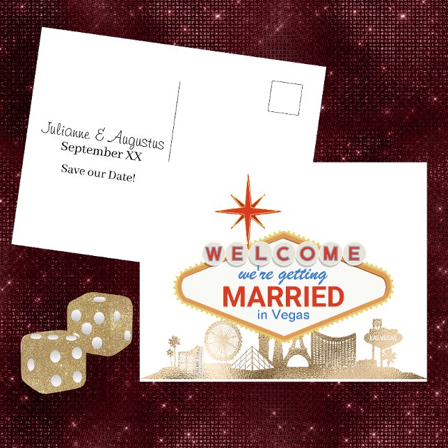 Carte Postale Gold Skyline Las Vegas Mariage Enregistrer la date (Créateur téléchargé)