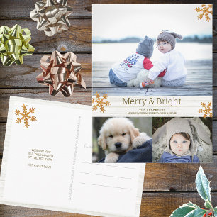 Carte Postale Gold Snowflake 3 Photo Collage Holiday