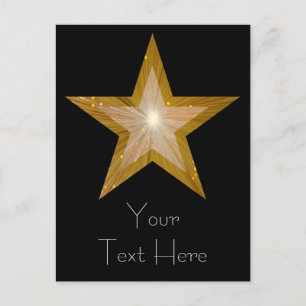 Carte postale Gold Star 'Your Text' en noir