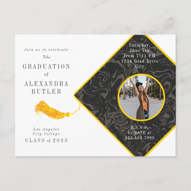 Carte Postale Gold Tassel Classe de script photo de 2023 Graduat (Devant)