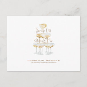 Carte Postale Gold Text Champagne Tower Économisez notre date