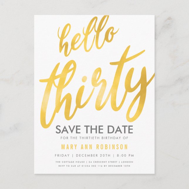 Carte Postale Gold White Save Date Trente Anniversaire (Devant)