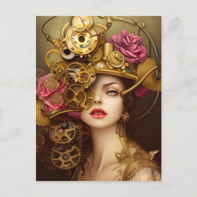 Carte Postale Golden Beauty Steampunk Art numérique (Devant)