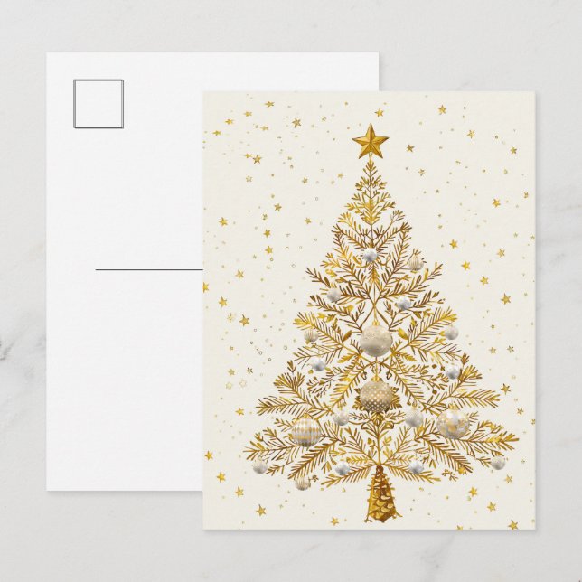Carte Postale Golden Christmas Tree Folded Greeting Card (Devant / Derrière)