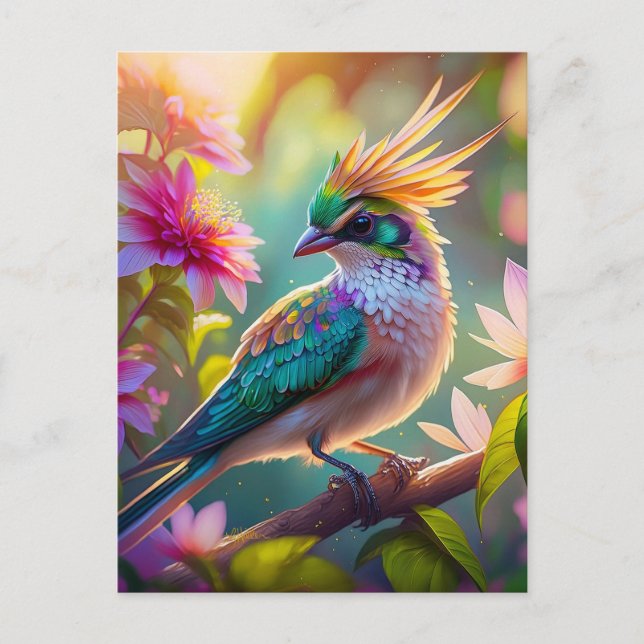 Carte Postale Golden Crested Green Headed Finch Imaginaire Oisea (Devant)